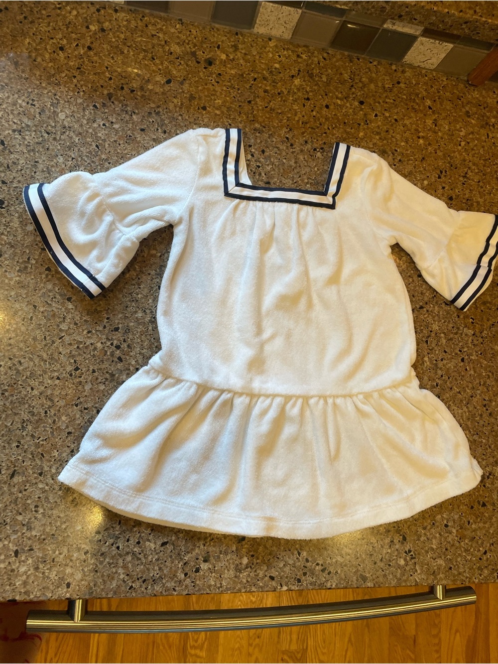 Janie and Jack White Terry Swim Coverup with Navy Trim